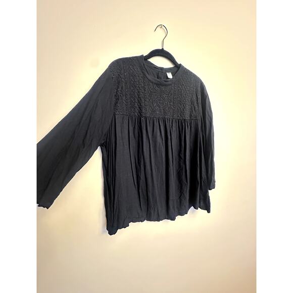 Old Navy Black Boho Embroidered Long Sleeve Blouse Women’s XL - Picture 2 of 5